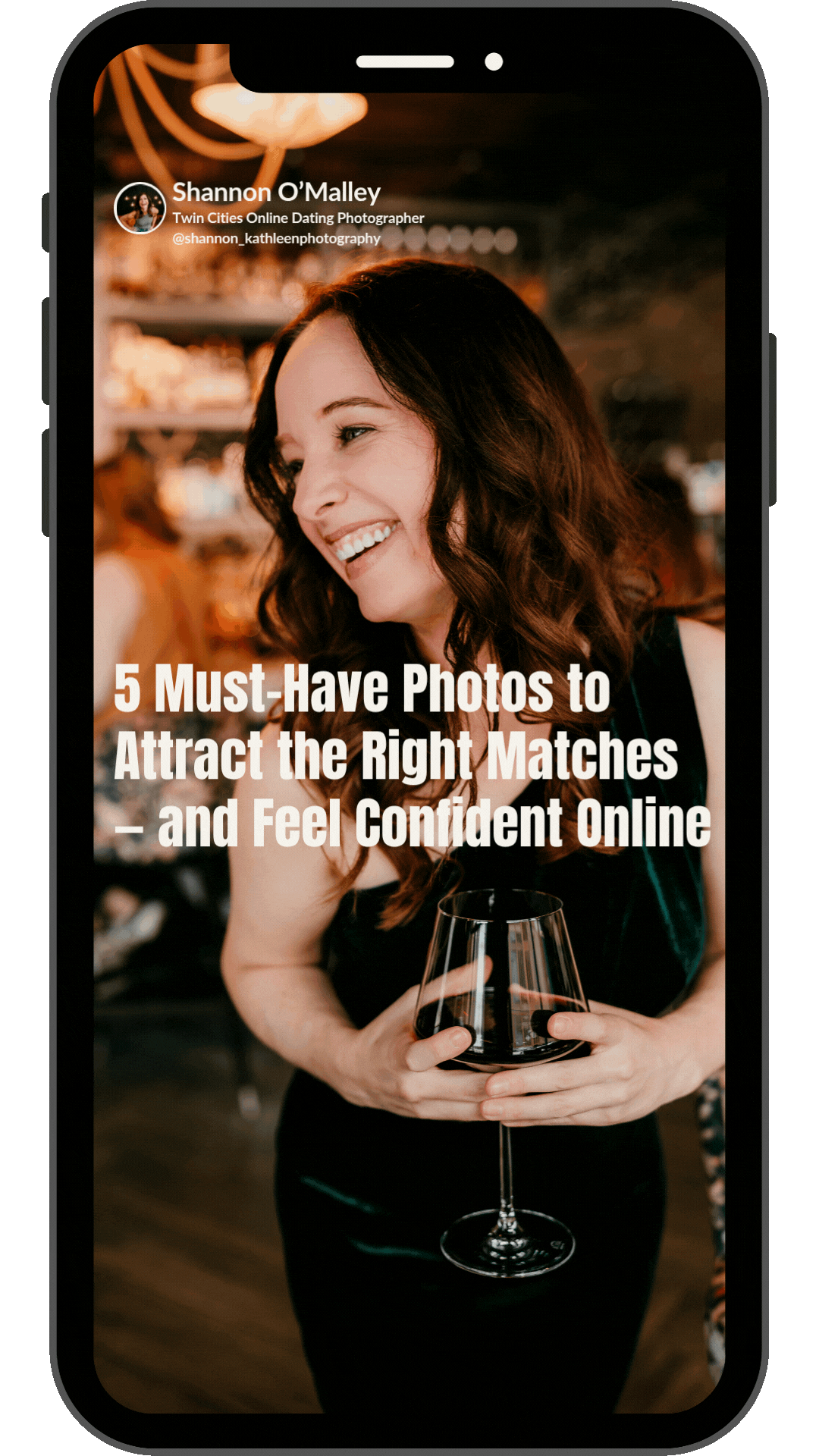 Free guide mockup — 5 must-have photos to attract the right matches for your dating profile, created by Shannon Kathleen Photography in Twin Cities