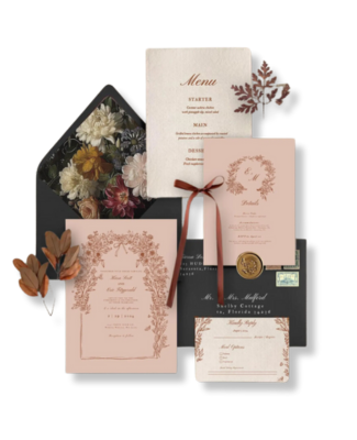 Autumn Cosmos & Bows Wedding / Bridal Shower Invitation Suite - BUNDLE | Canva Template | Digital Download