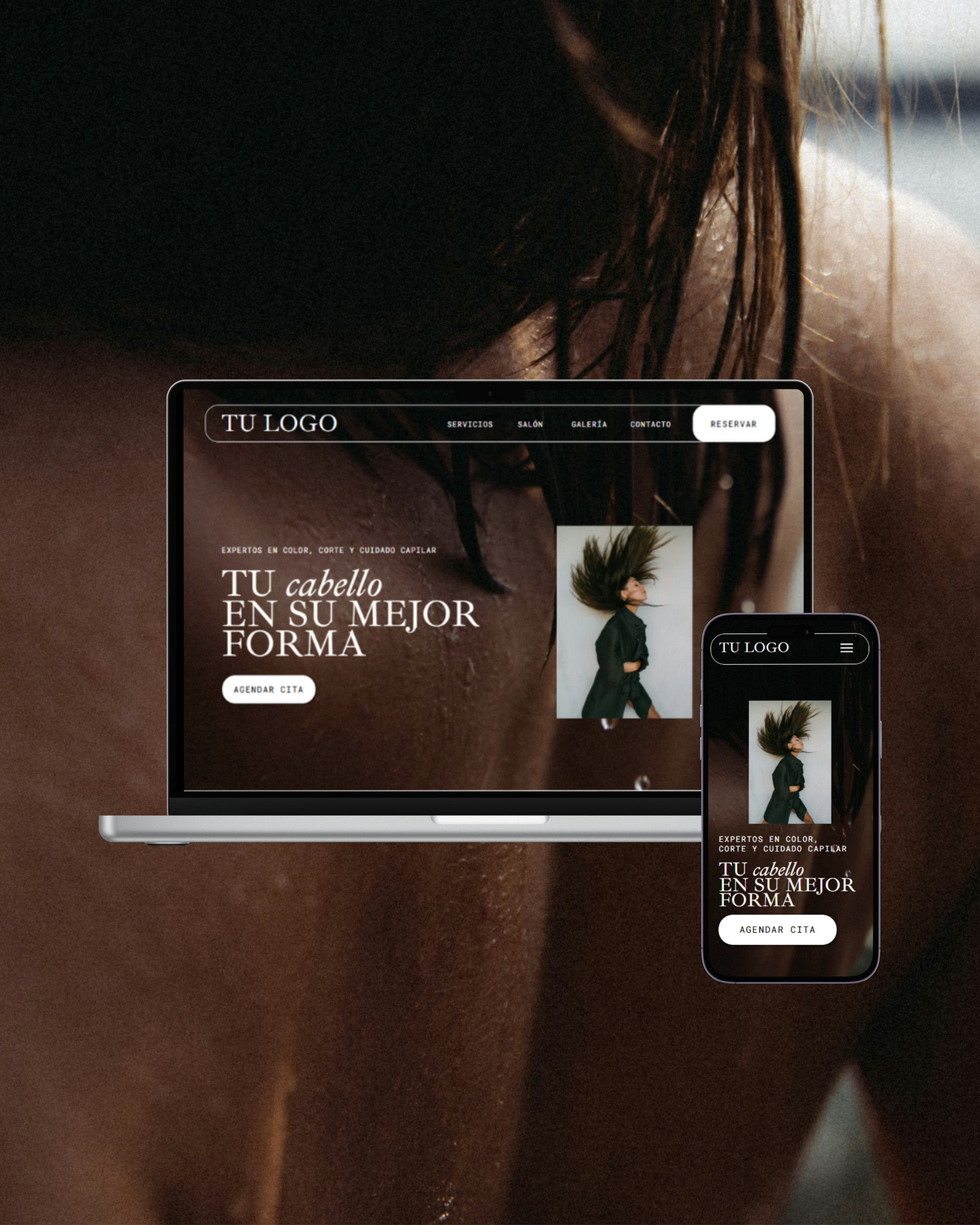 Mockup de diseño web para peluquería, desarrollado en Showit
