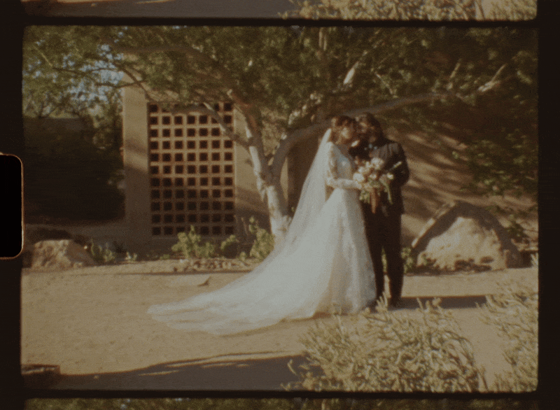 couple embracing by putting their foreheads together captured on super 8 film