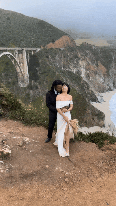 Big Sur Adventure Elopement Couple at Bixby Bridge for sunrise ceremony