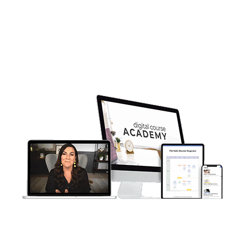 Mockup of 3 devices showing Digital Course Academy content on screen