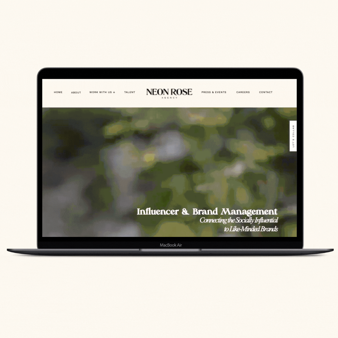 Website design for a trend setting influencer and brand management agency