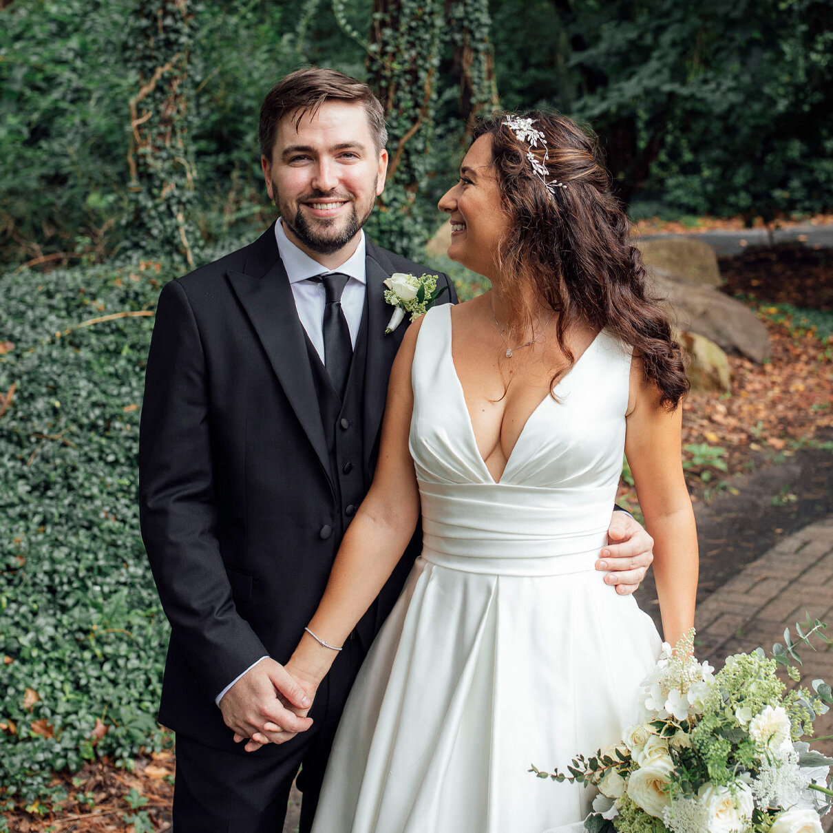 Sayen House and Gardens Wedding | Bride Looking at Groom During Summer Ceremony | Hamilton, New Jersey