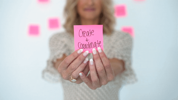 Create & Coordinate post-it note: Showing that creating successful Facebook ads start with a post-it note.