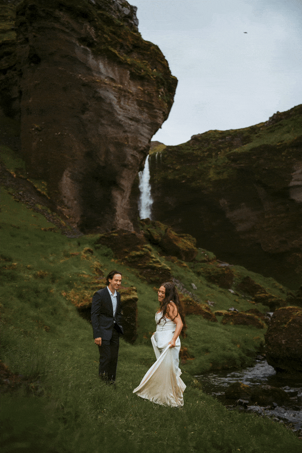 Engagement near Icelandic waterfall