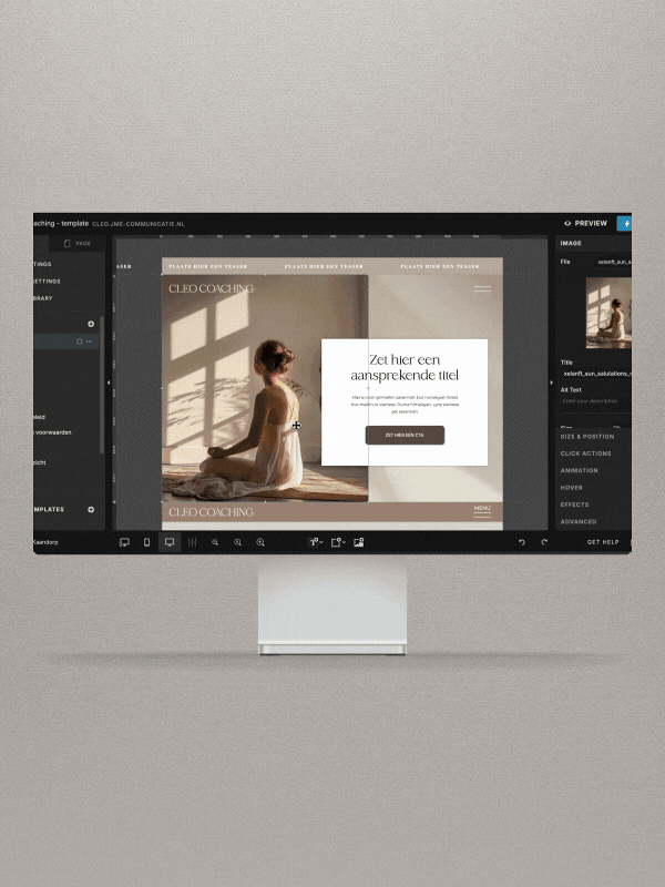 Showit template personilisatie, redesign website