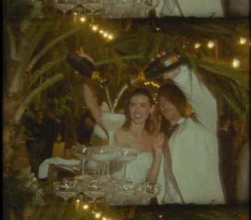 gif of bride and groom pouring champagne