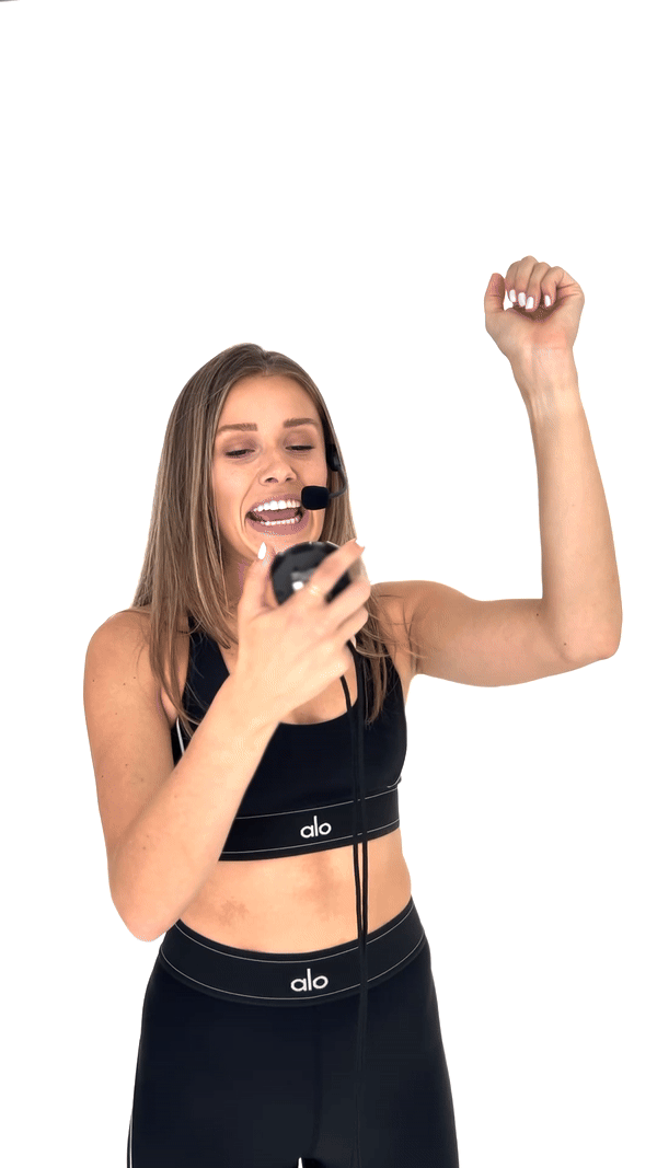 gif of kylie clicking stopwatch and finishing class