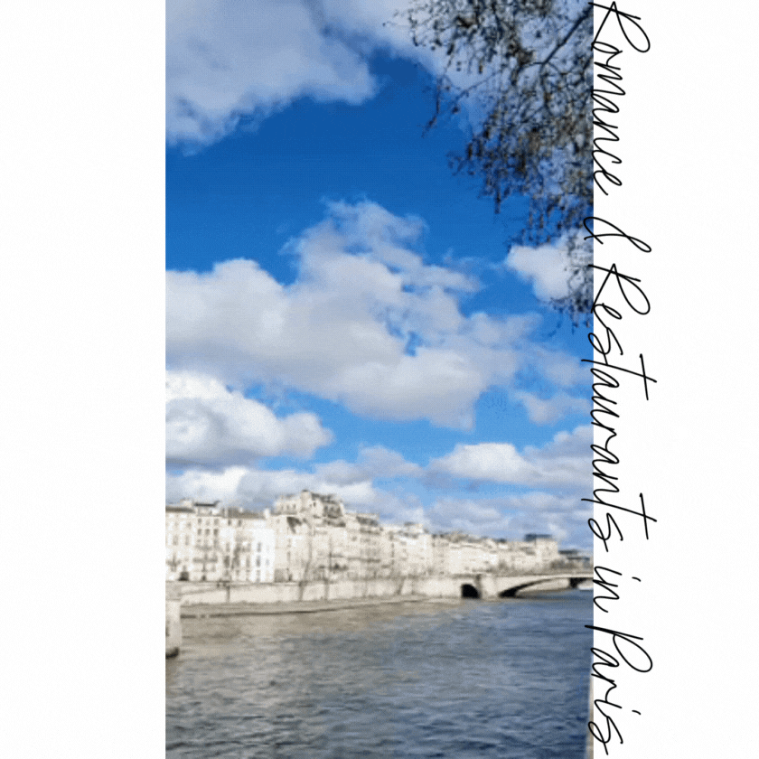 Historic stone buildings along the Seine River in Paris, with a bridge arching over the water under a sky filled with fluffy white clouds ©Stephanie Dosch | theViatrix Luxury Paris Travel Guide