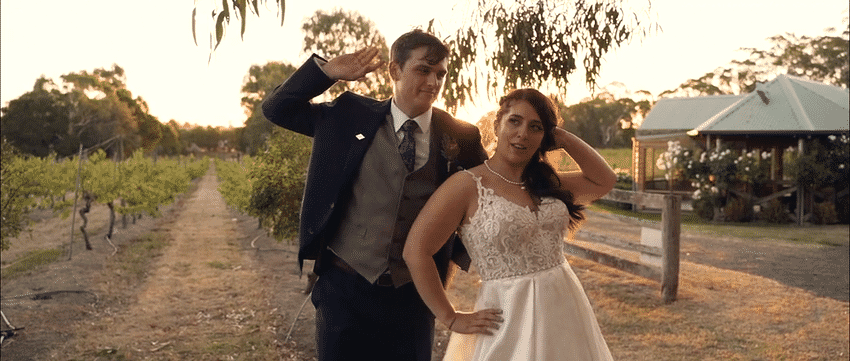 Bride and Groom have fun goofy moment on wedding day