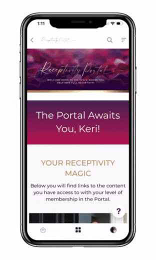 Mobile phone with scrolling image of modules inside the Receptivity Portal library