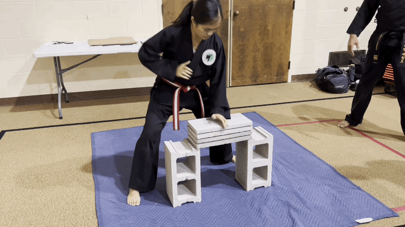 gif of a girl breaking bricks