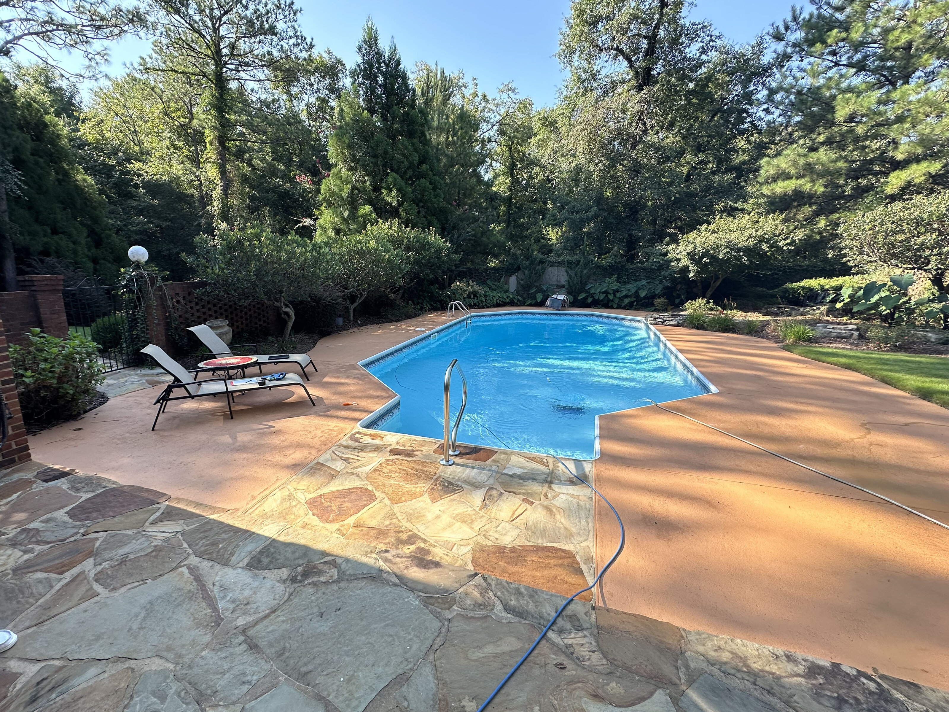 Inground pool renovation before — dated pool with worn deck needing pool renovation companies near Middle Georgia