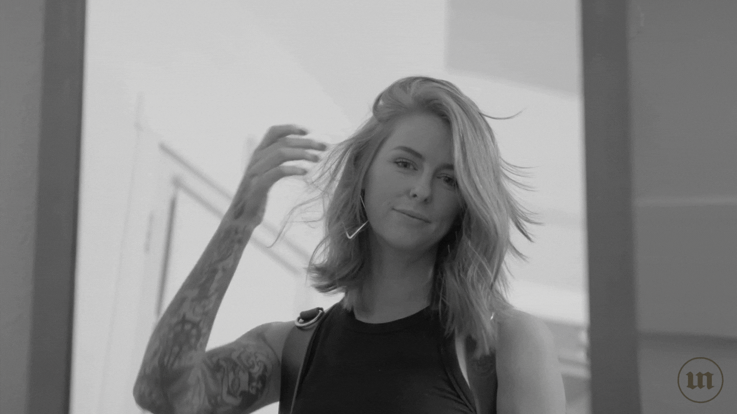 Moving GIF of Britt, founder of Uncommon, playing with her hair
