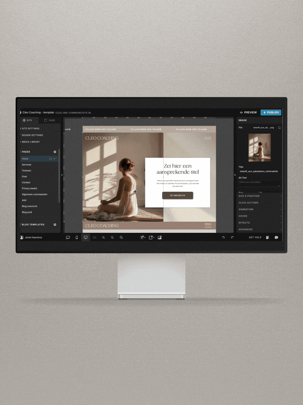 Showit template personilisatie, redesign website