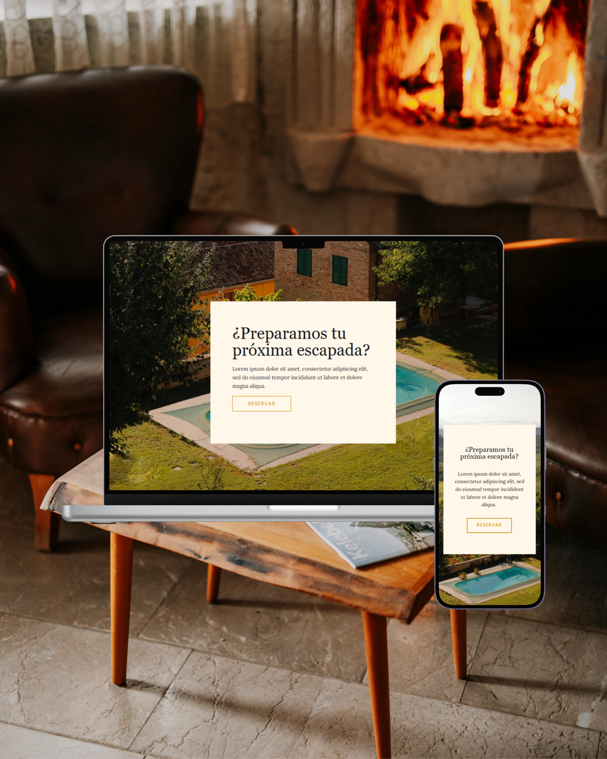 Mockup de diseño web para alojamiento rural, desarrollado en Showit