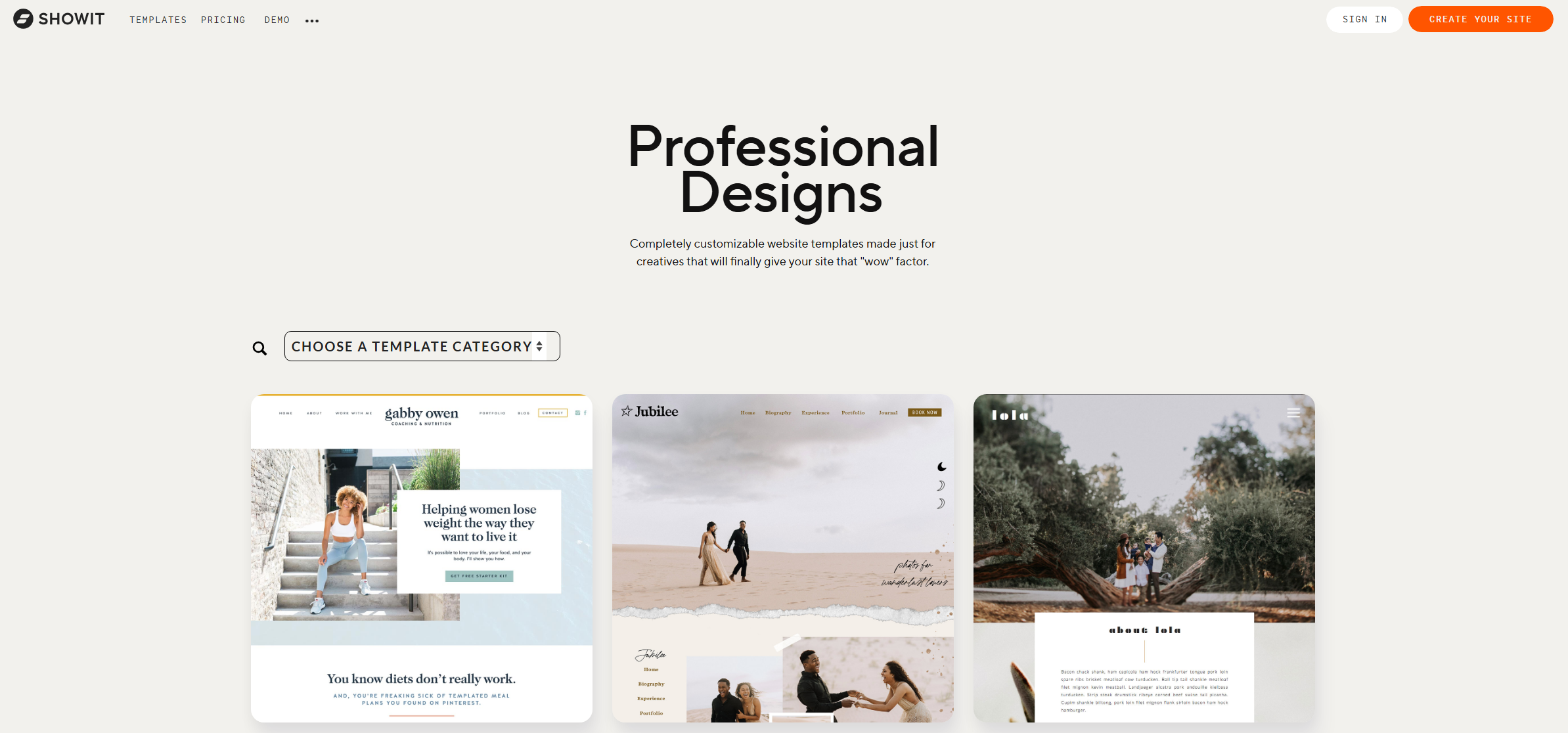 Showit website templates