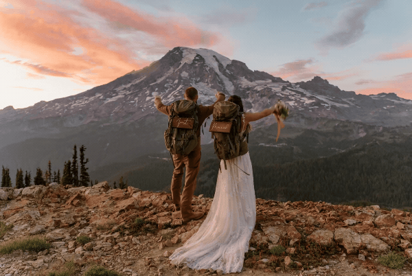 bride and groom kissing