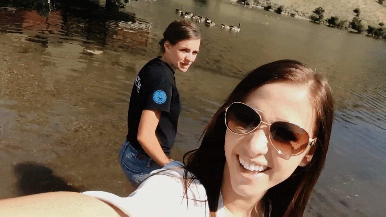 GIF of Aly and Emily at the Lake in High School
