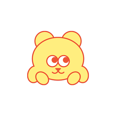 Quigley Coffee’s yellow bear mascot blinking and looking around