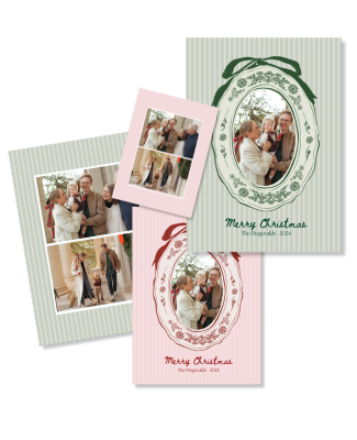 Hand Drawn coquette bow frame Christmas Card | Digital Template | Personalized Family Picture Frame