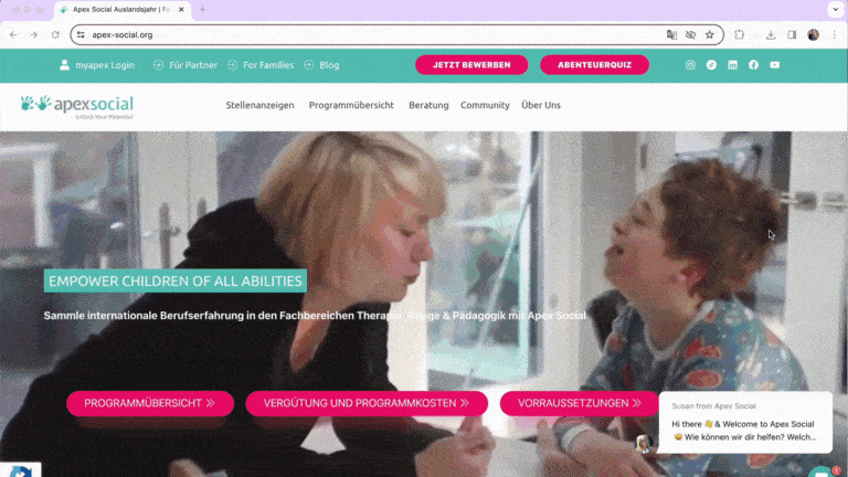 Turquoise, pink and white company website GIF