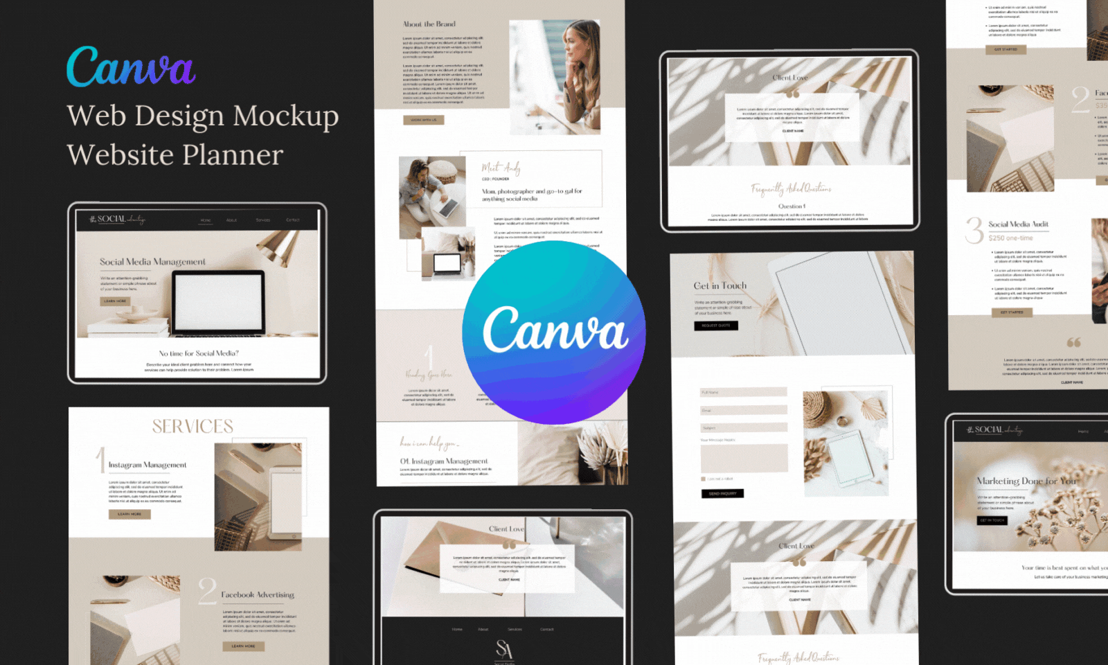 Website design mockup canva template styled web