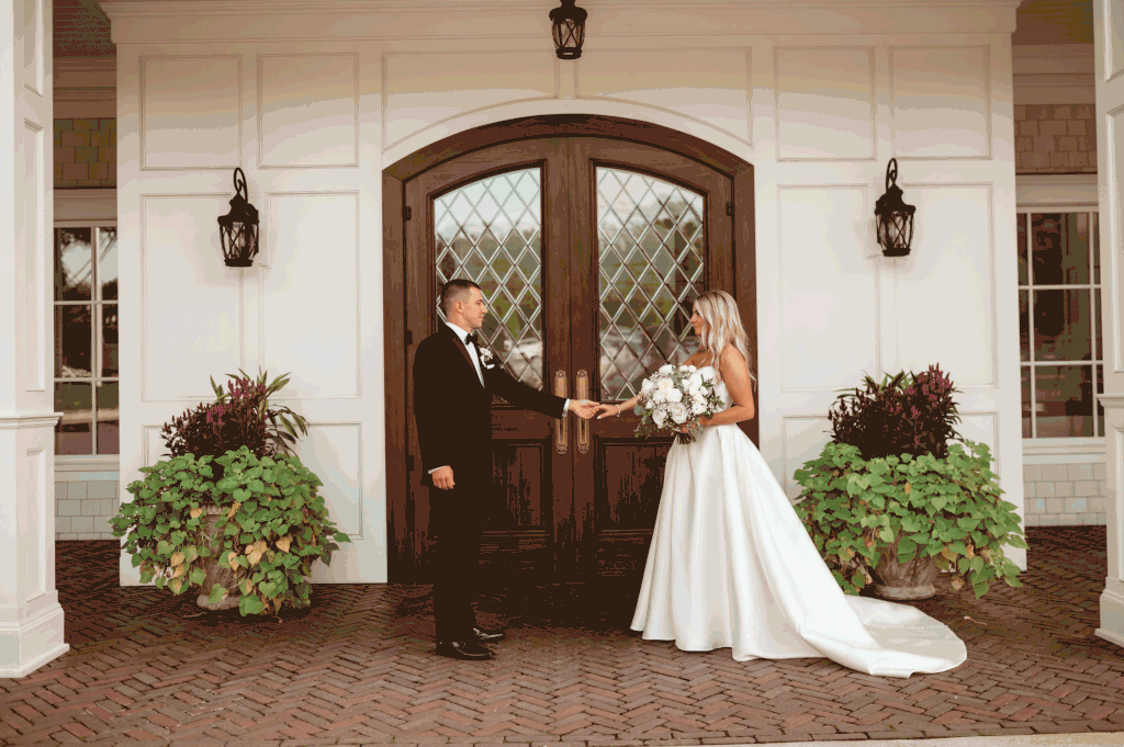 Bride and groom sharing a joyful moment during their wedding in Doylestown, Pennsylvania