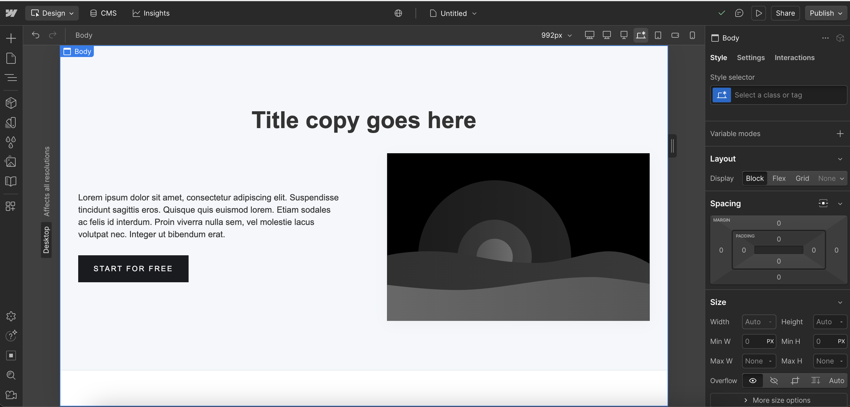 Webflow designer dashboard example