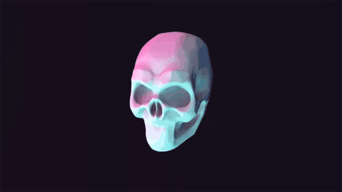 Motion design GIF featuring a 3D skull created in Cinema 4D, smoothly moving in and out of the frame. Perfect for Google Ads, video ads, and showcasing unique freelance work in animation and digital advertising.