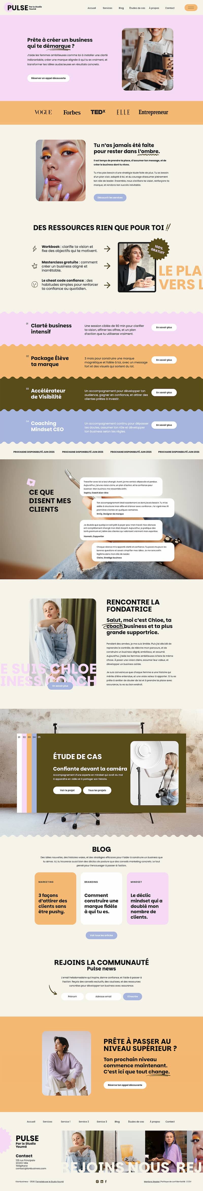 Template de site pour coach Showit Pulse.