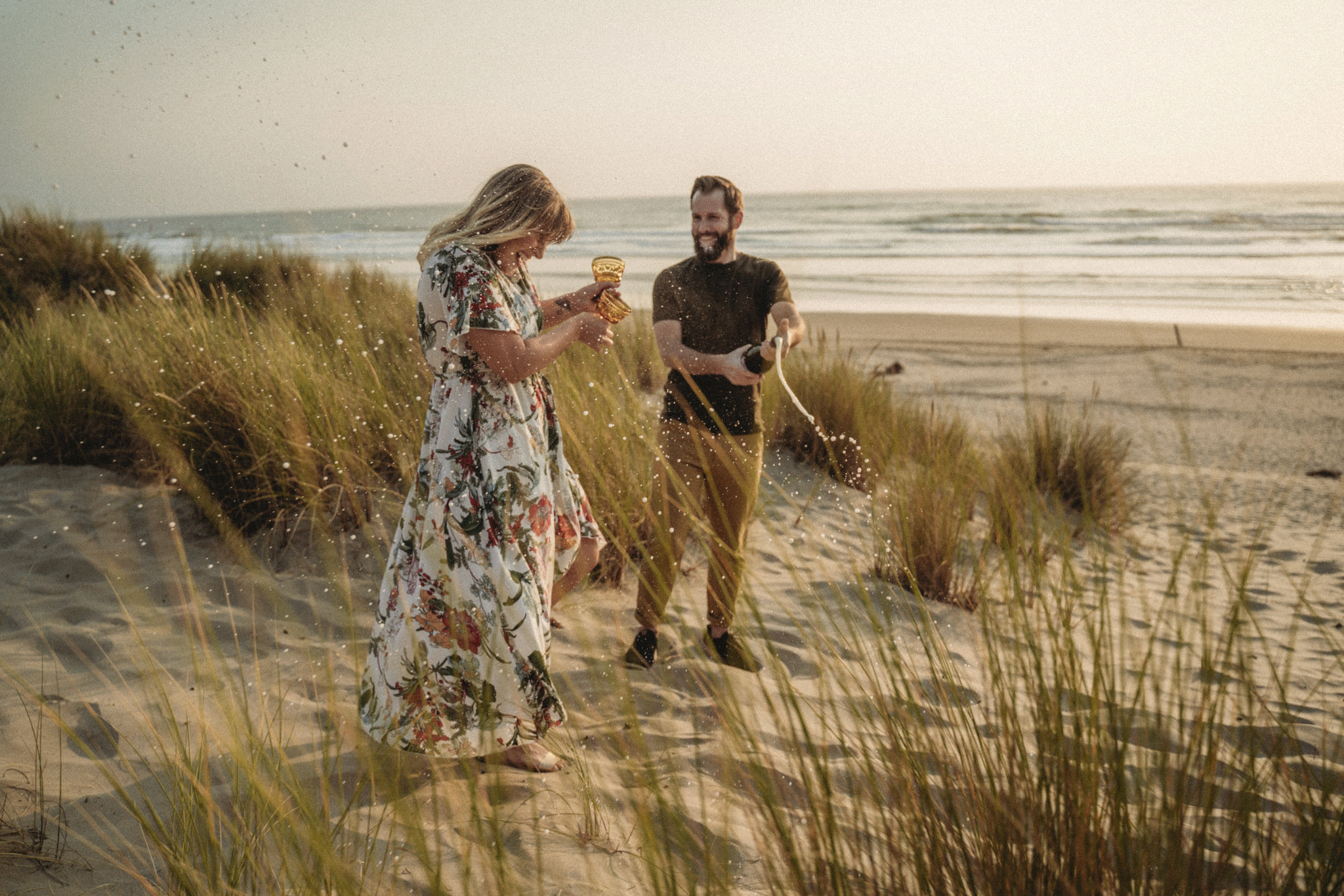 Couple eloping in Cannon Beach WA