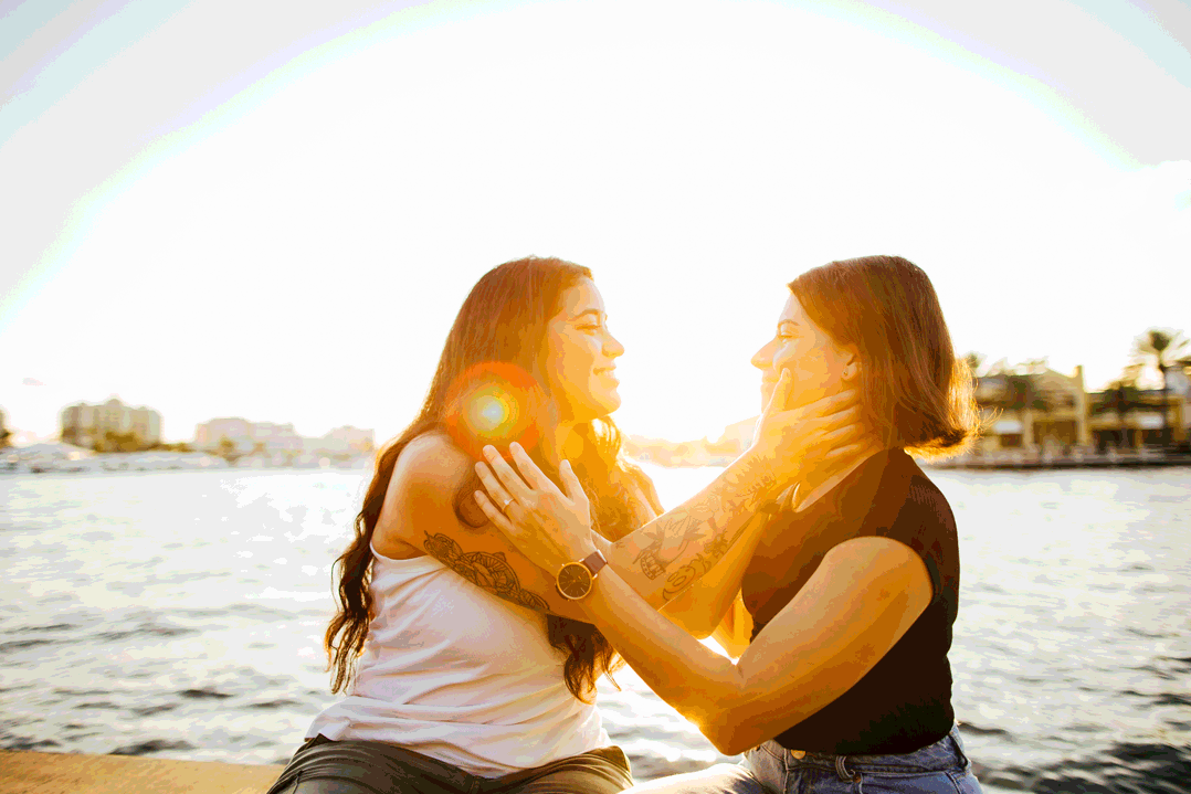 LGBTQ+ Couple Kissing at Golden Hour Gasworks Park Seattle