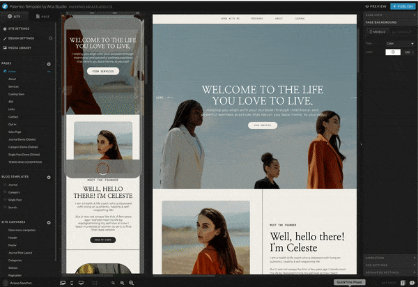 Mobile Version Palermo Showit Website Template by Aria Studio