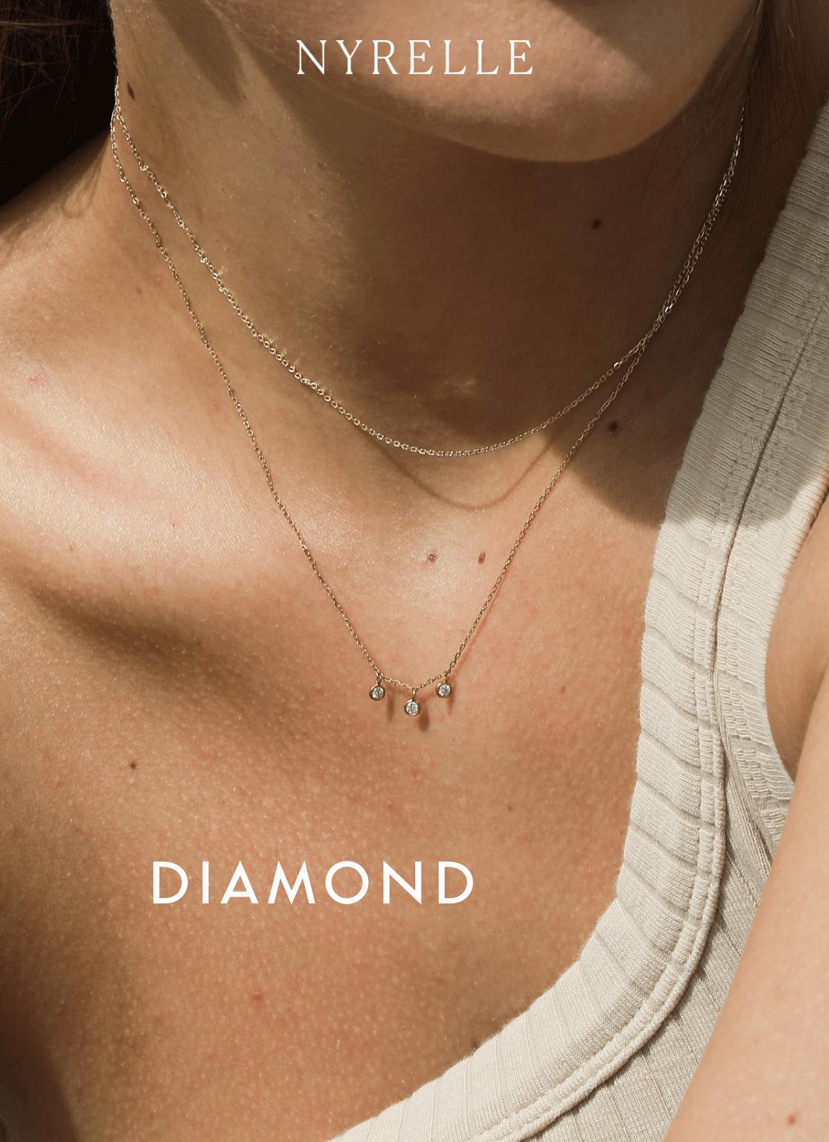 E-commerce Email GIF Design by Graphic Design Expert in Hong Kong Kyra Janelle Featuring Customer Reviews of NYRELLE's Best-Selling Diamond Drop Necklace.