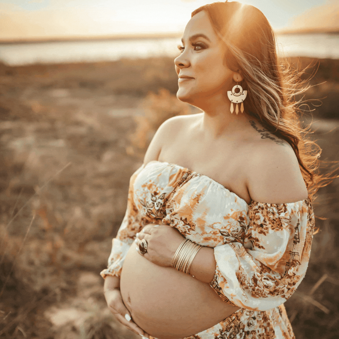 A collection of images that show the beauty of the pregnancy stage captured during our maternity photography sessions in Dallas, TX. Women are wearing beautiful feminine outfits, that showcase the radiance of motherhood.