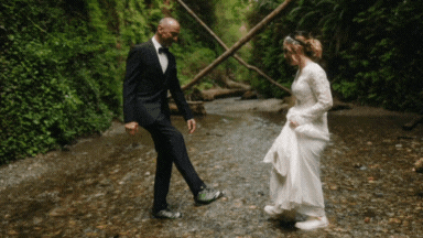 bride and groom at glacier point