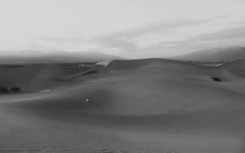 GIF of couple holding hands running through Mesquite Flat Sand Dunes.