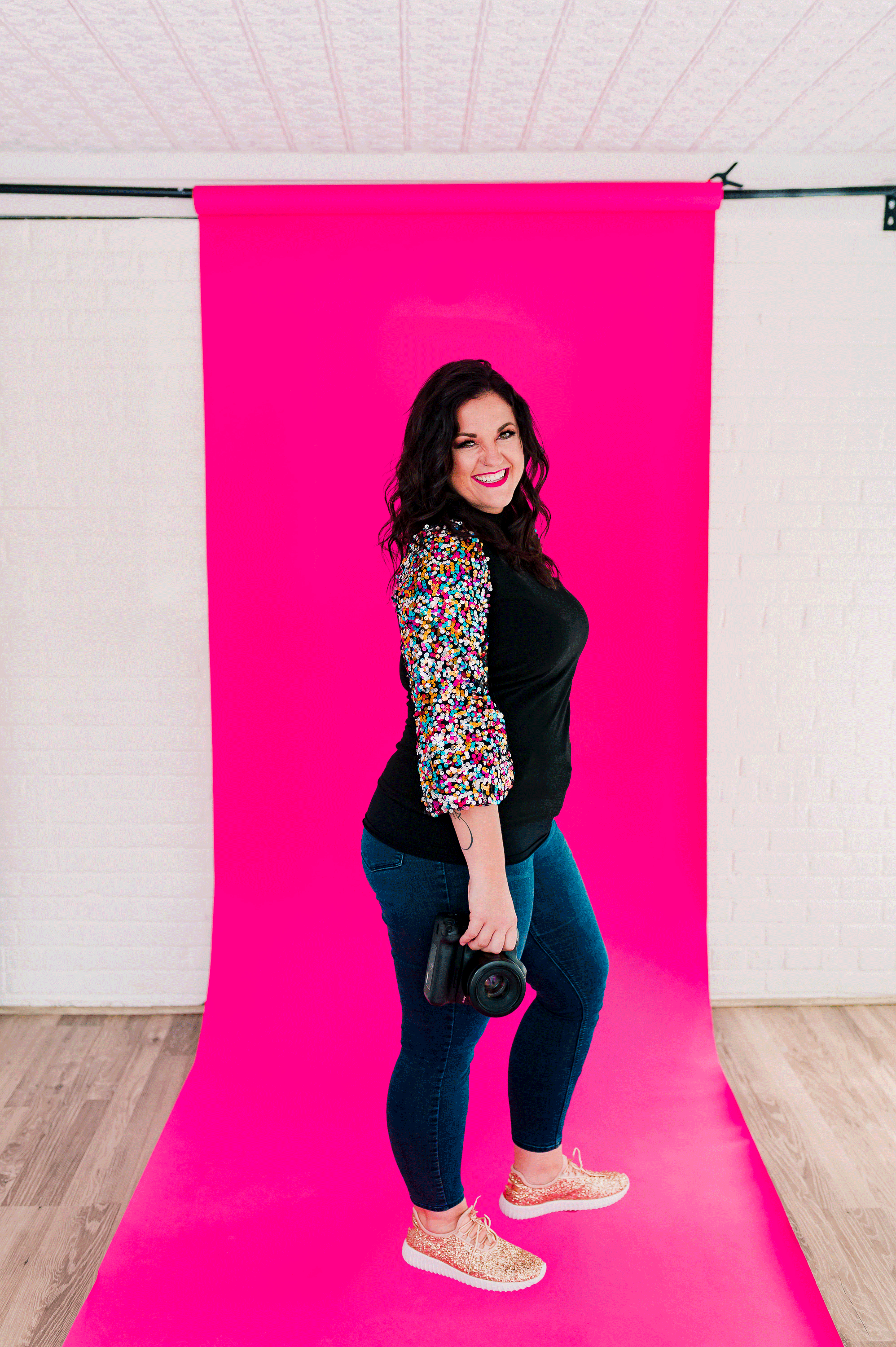 Jess Dancing with pink background gif