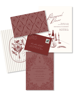 Floral Winter & Wine Wedding Suite - Deliverable - BUNDLE | Editable Canva Template | Digital Download | Timeless Winter Wedding