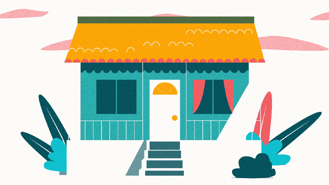 Motion design GIF featuring a calming blue house with vibrant plants in motion, perfect for YouTube ads, Meta ads, and video ads. This dynamic animation is ideal for video editing projects, showcasing creative freelance work in digital advertising.