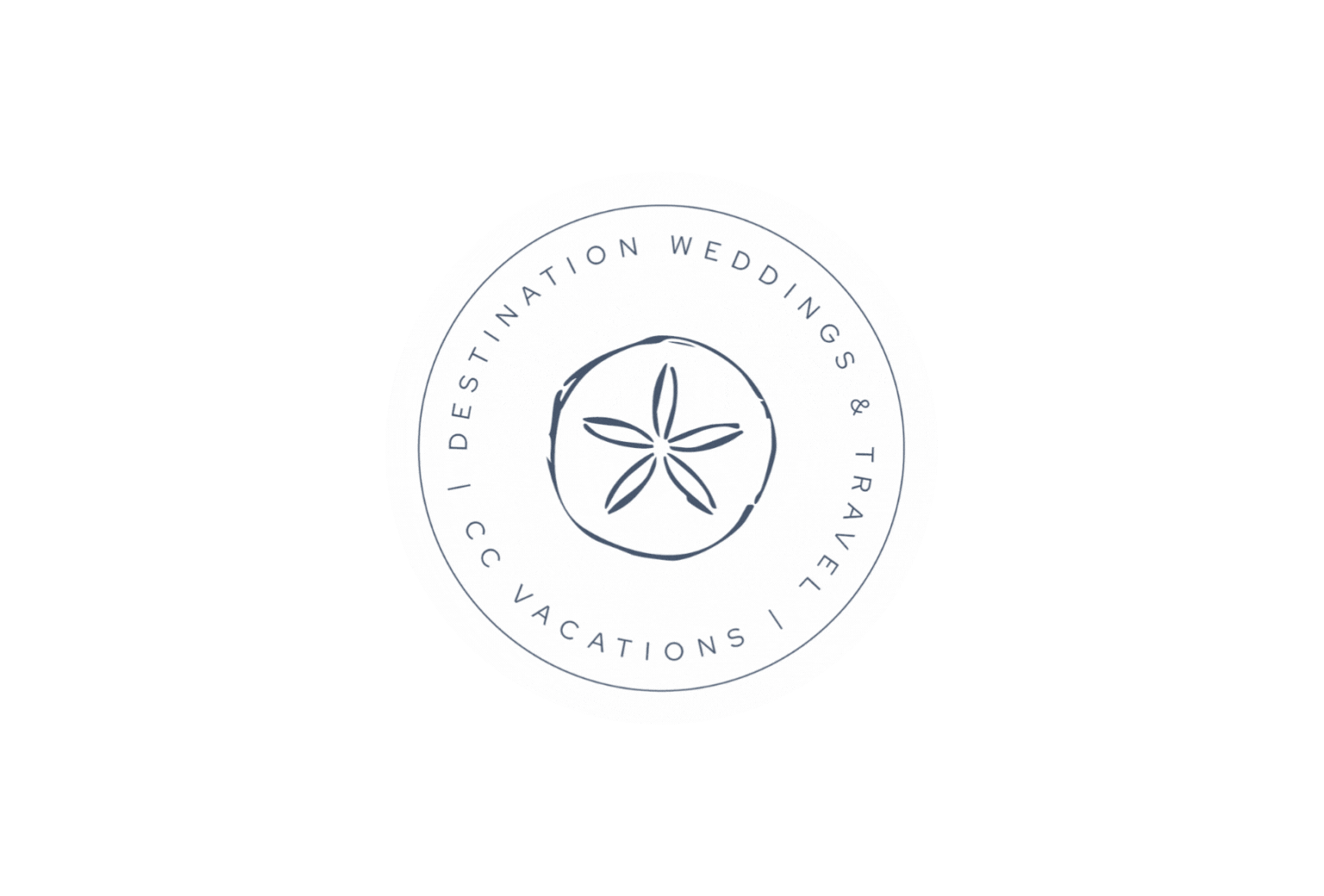 CC Vacations navy sand dollar brandmark spinning in a circle