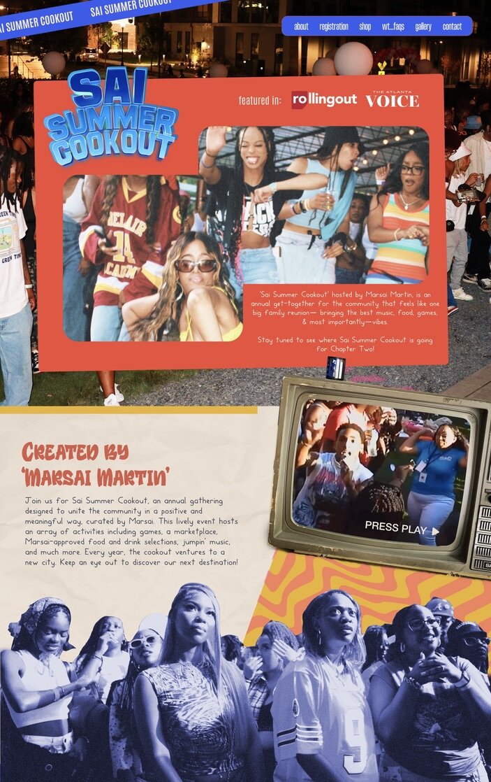 red, blue and white website screenshot for Marsai Martin