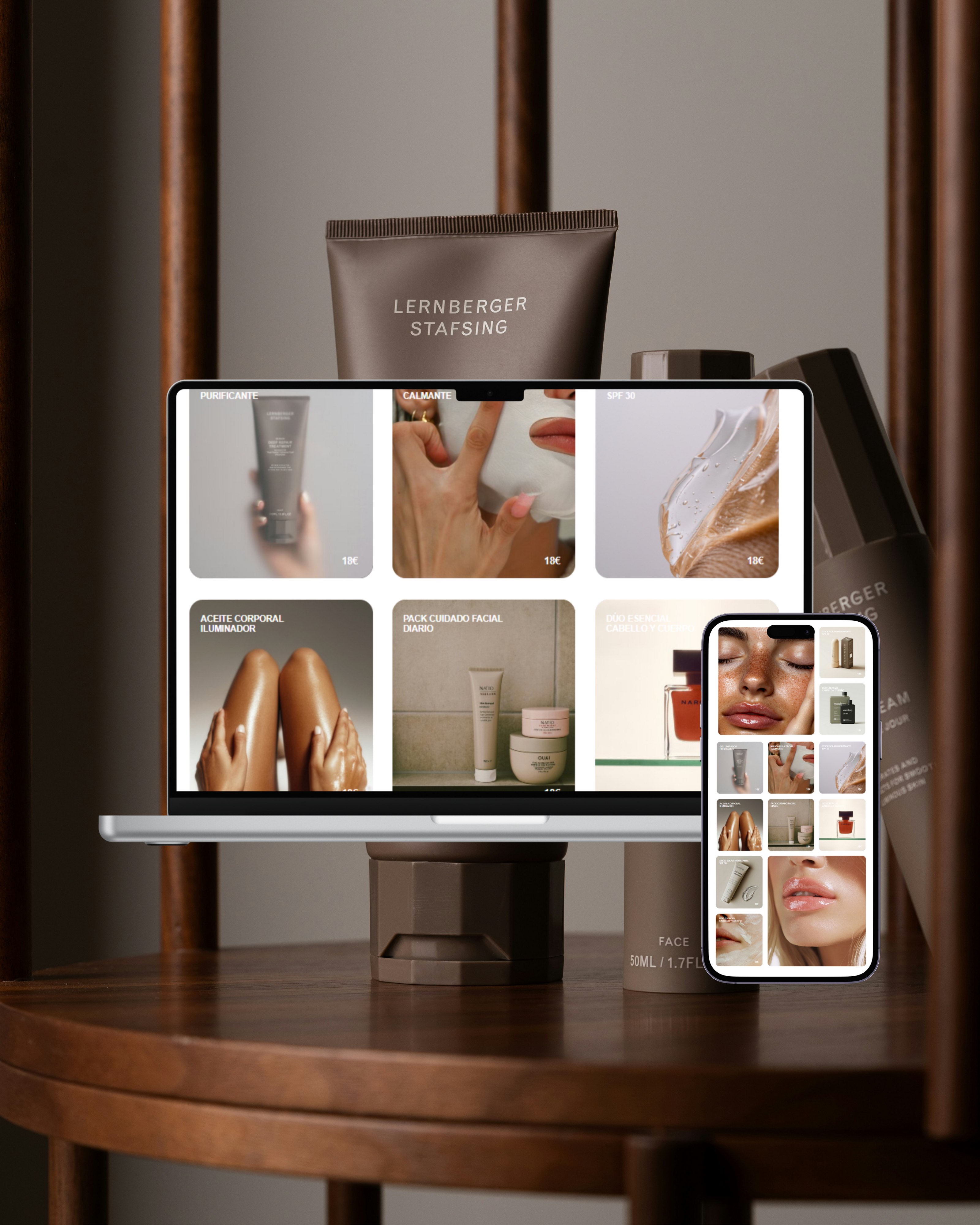 Mockup de diseño web para marca de skincare, desarrollado en Showit