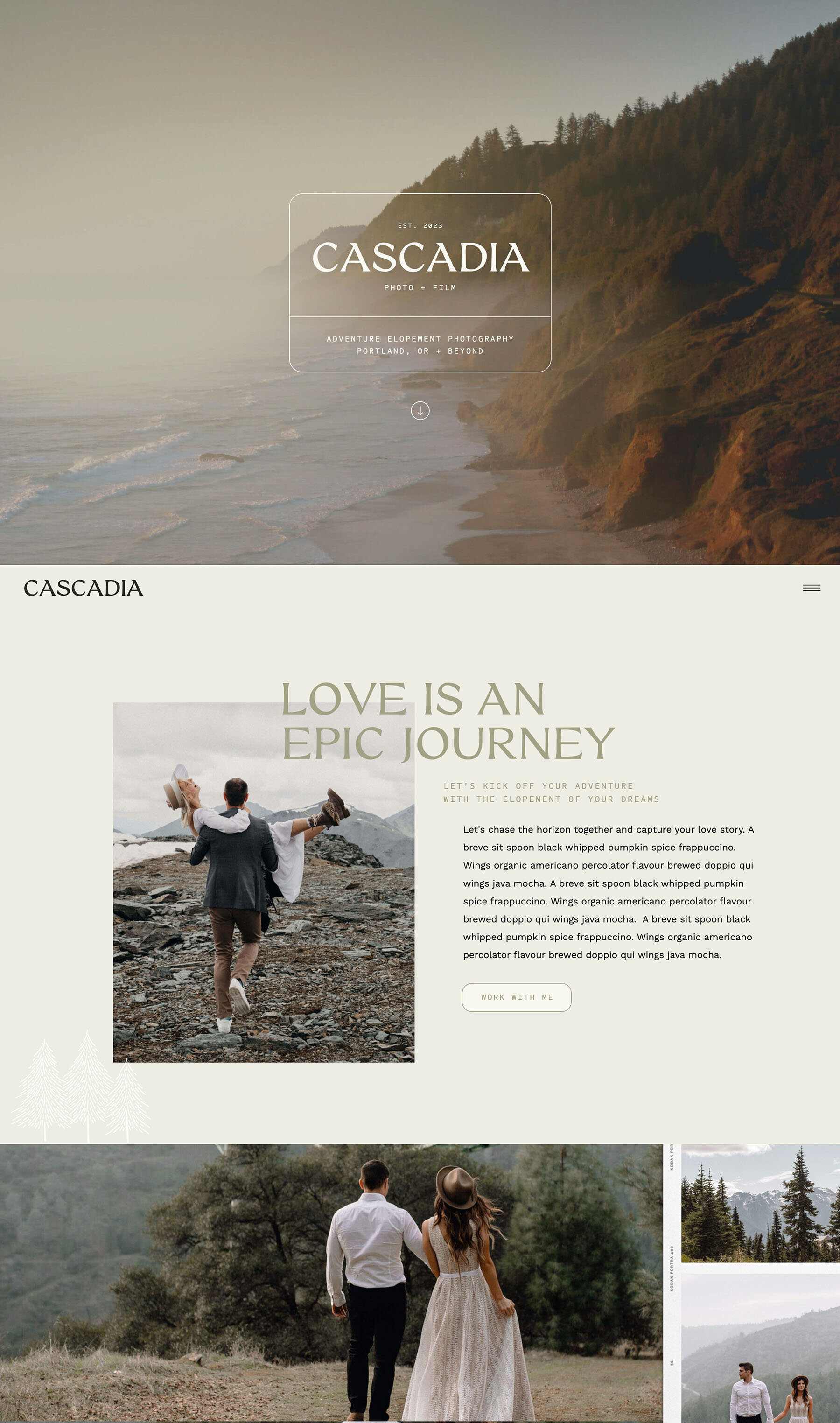 Cascadia Showit template for elopement photographers
