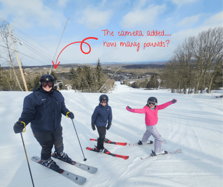 Photo of Allison Reilly and her kids on a ski slope.