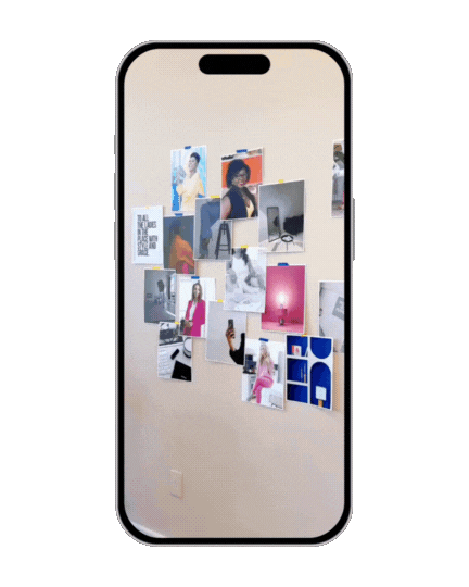 Visual brand storytelling with curated brand images and colorful sticky notes on the wall, showcasing creative brand photography strategy